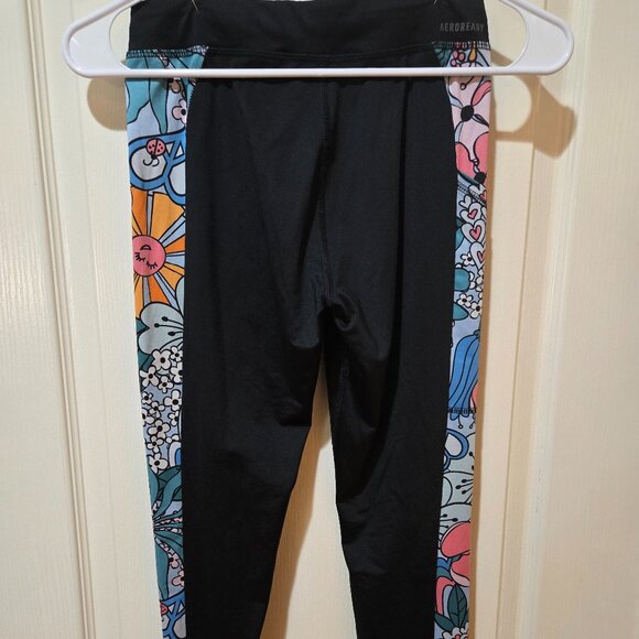 Adidas Girls Black Multi-Colored Side Floral Print Leggings Size Large (14) - Picture 2 of 5